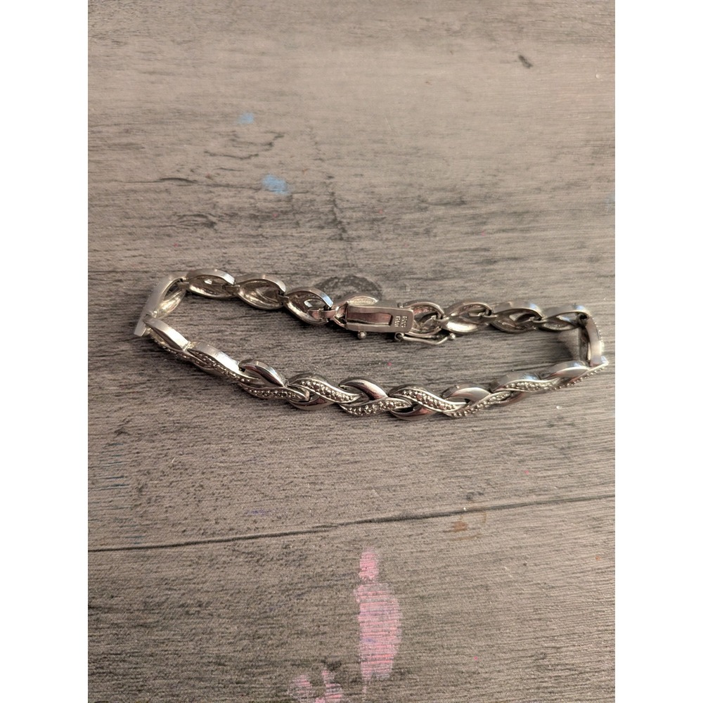 FAS Sterling Silver 925 Studded Twisted Infinity Link Bracelet 7 Inch